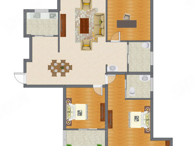 3室2厅 144.56平米户型图