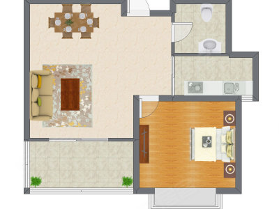 1室2厅 76.75平米户型图