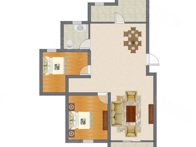2室2厅 83.67平米户型图