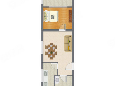 1室2厅 58.23平米户型图