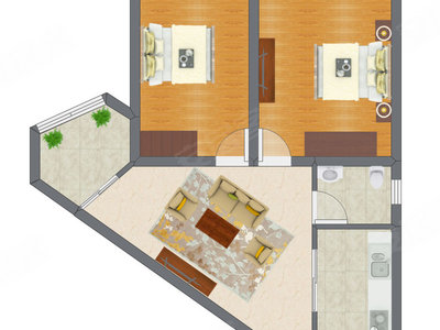 2室1厅 51.47平米户型图