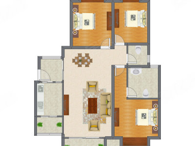 2室2厅 98.04平米户型图