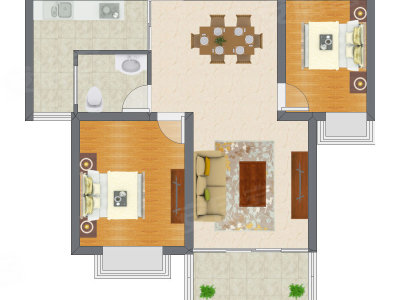2室2厅 80.37平米户型图
