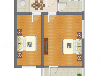 2室1厅 58.60平米户型图
