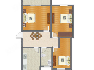 3室1厅 93.81平米户型图