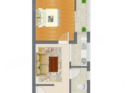 1室1厅 43.83平米户型图
