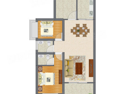 2室2厅 57.87平米户型图