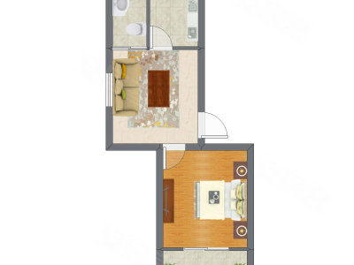 1室1厅 44.45平米户型图