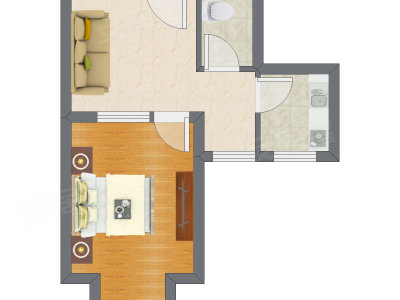 1室1厅 48.65平米户型图
