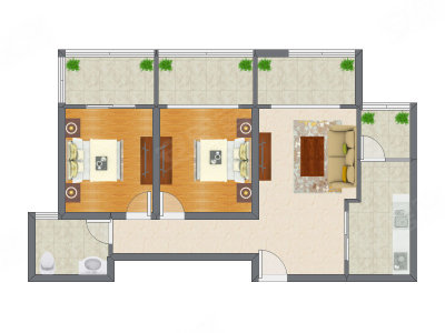 2室1厅 86.74平米户型图