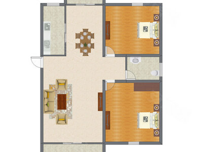 2室2厅 103.05平米户型图