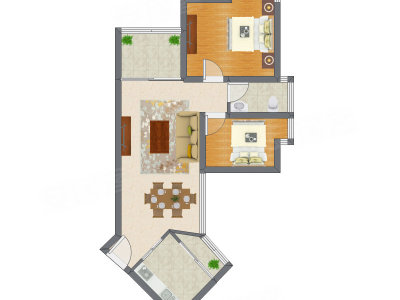 2室2厅 75.79平米户型图
