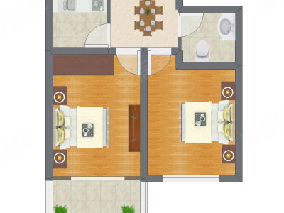 2室1厅 49.75平米