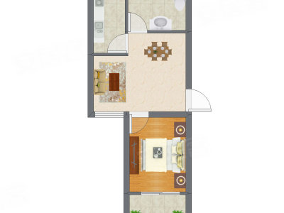 1室2厅 55.60平米户型图