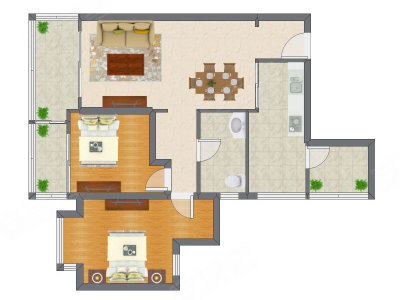 2室2厅 90.78平米户型图