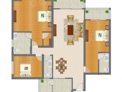 3室2厅 184.00平米户型图