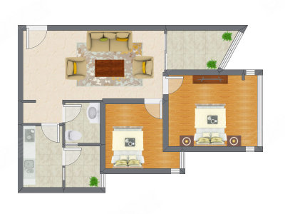 2室1厅 72.76平米户型图