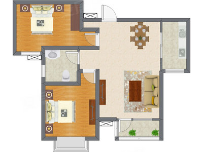 2室2厅 92.64平米户型图