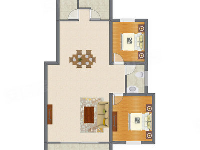 2室2厅 98.14平米户型图