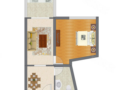 1室2厅 69.43平米户型图