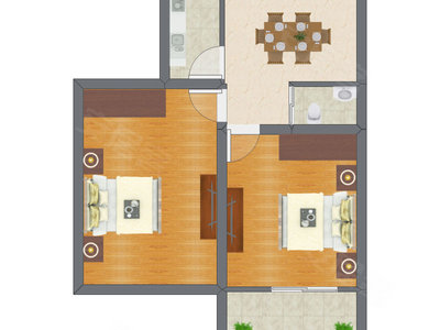 2室1厅 43.89平米