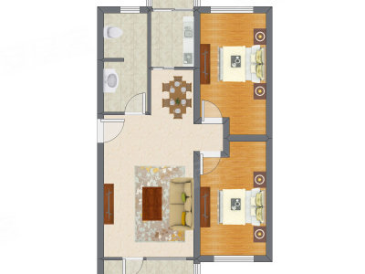 2室2厅 88.66平米户型图