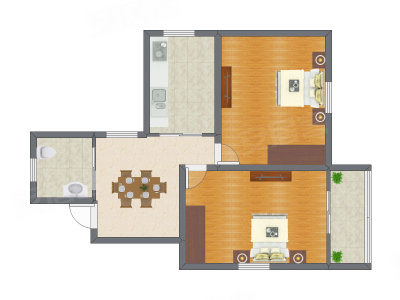 2室1厅 51.00平米