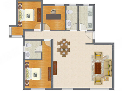 3室2厅 127.20平米户型图