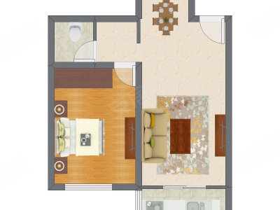 1室2厅 60.64平米户型图