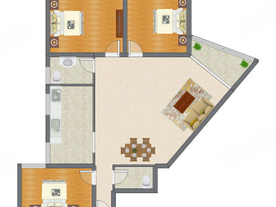3室2厅 157.10平米户型图