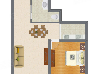 1室2厅 63.70平米户型图