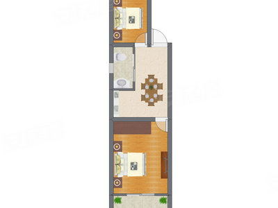2室1厅 35.54平米户型图