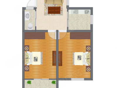 2室1厅 56.91平米