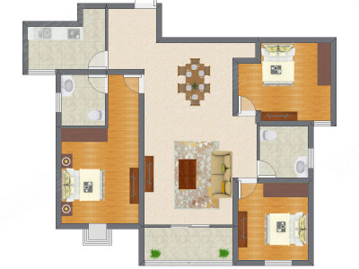 3室2厅 101.11平米户型图