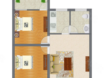 2室1厅 65.55平米户型图