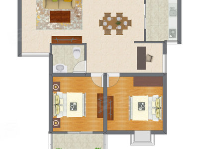 2室2厅 73.44平米户型图