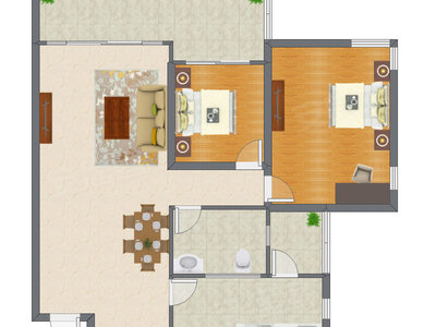 2室2厅 118.62平米户型图