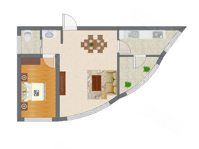 1室1厅 65.41平米户型图