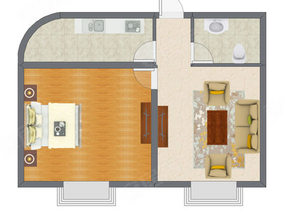1室1厅 52.64平米户型图