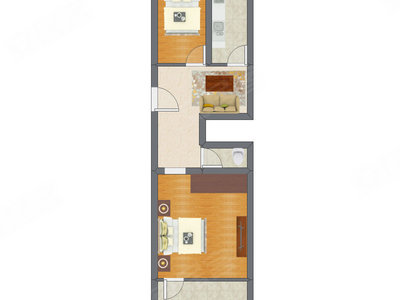 2室1厅 39.04平米户型图