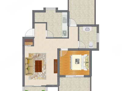 1室1厅 65.18平米户型图
