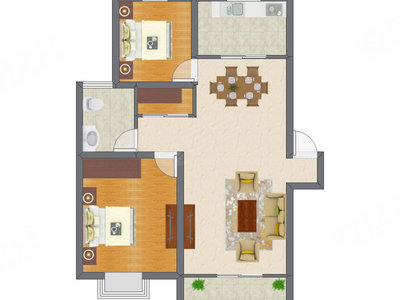 2室2厅 92.63平米户型图