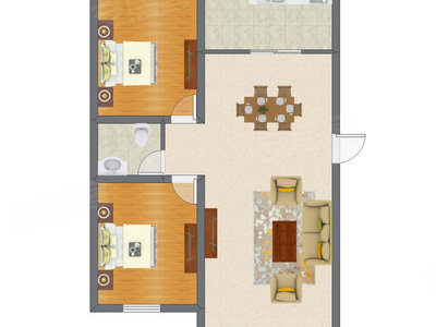 2室2厅 98.35平米户型图