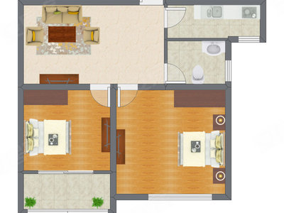 2室1厅 60.75平米