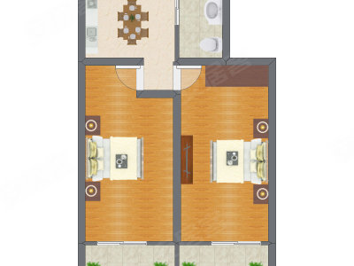2室1厅 63.57平米