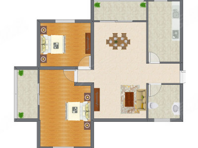 2室2厅 105.00平米