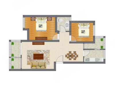 2室2厅 87.30平米户型图