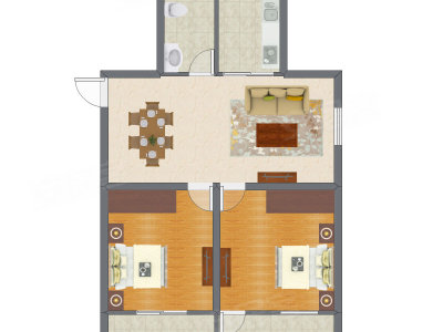 2室2厅 69.38平米户型图