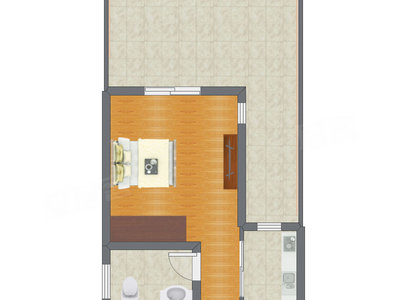 1室0厅 33.97平米户型图