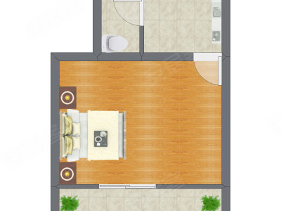 1室1厅 24.66平米户型图